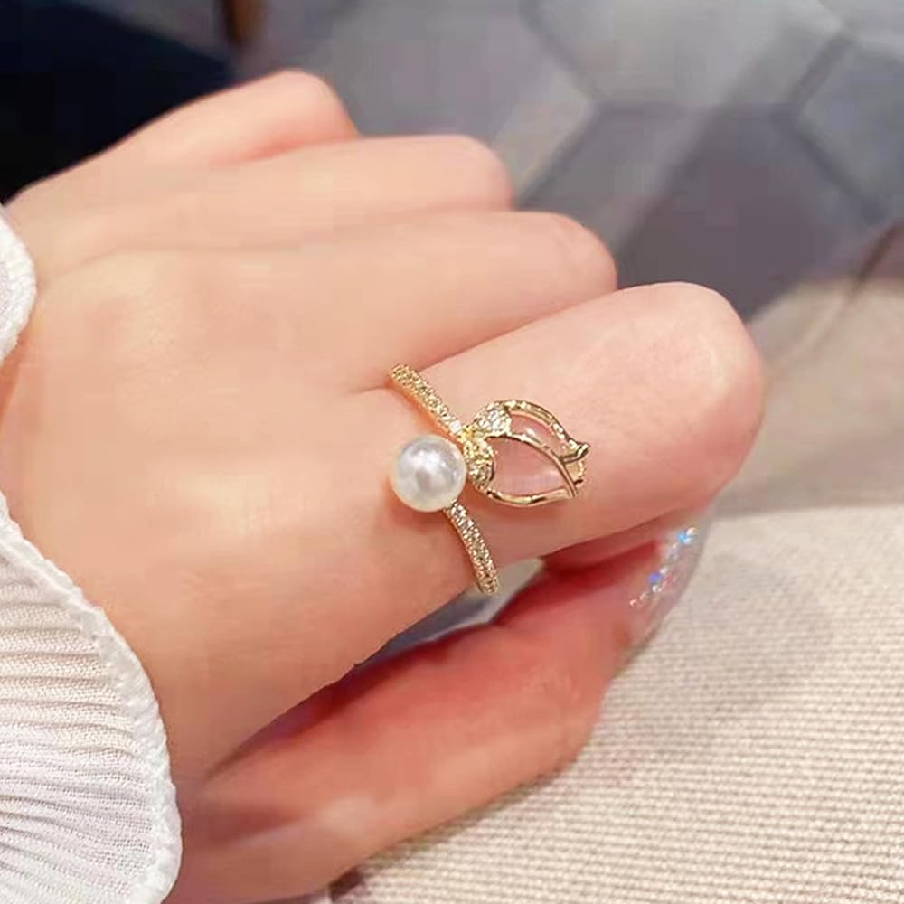 Tulip Flower Pearl Ring