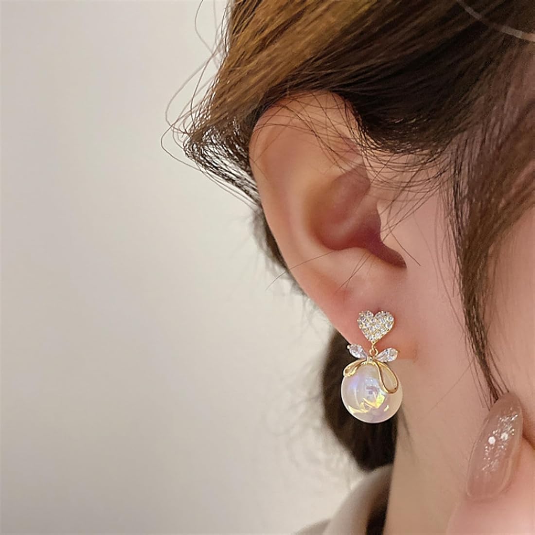 Heart Bowknot Pearl Earrings