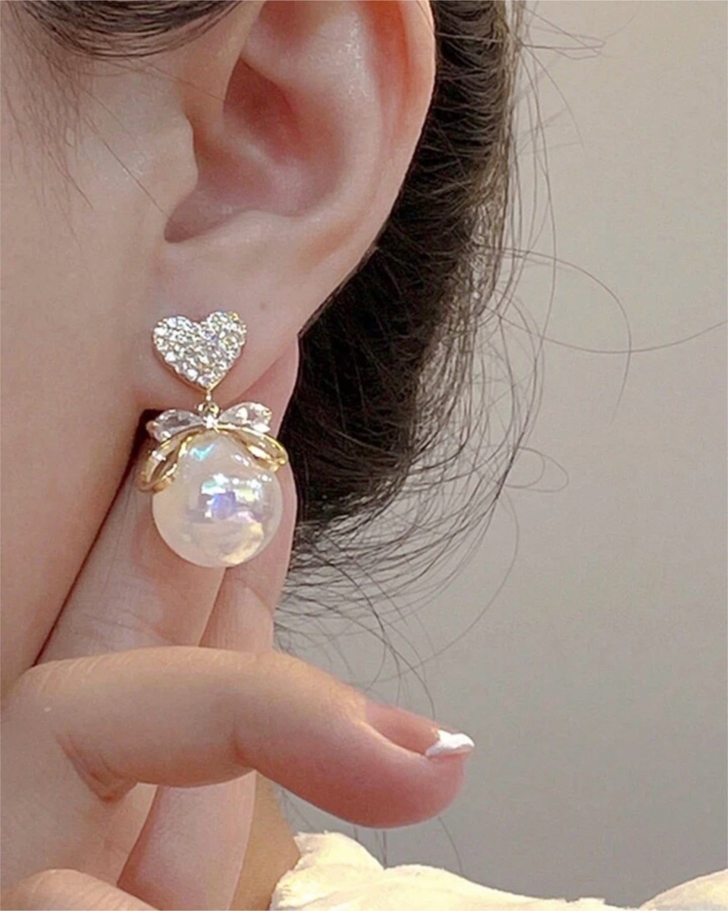 Heart Bowknot Pearl Earrings