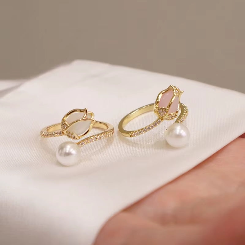 Tulip Flower Pearl Ring