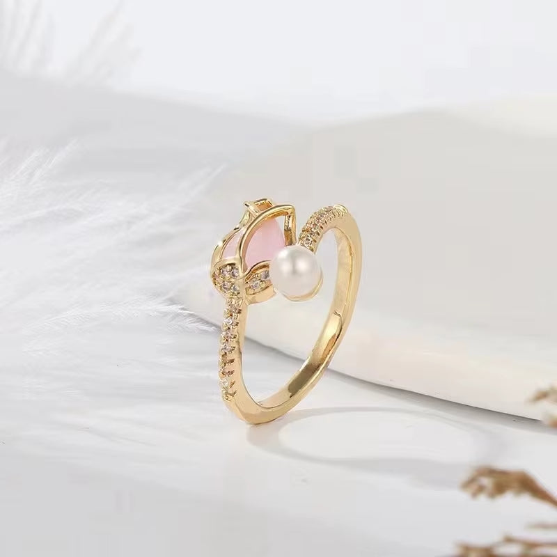 Tulip Flower Pearl Ring