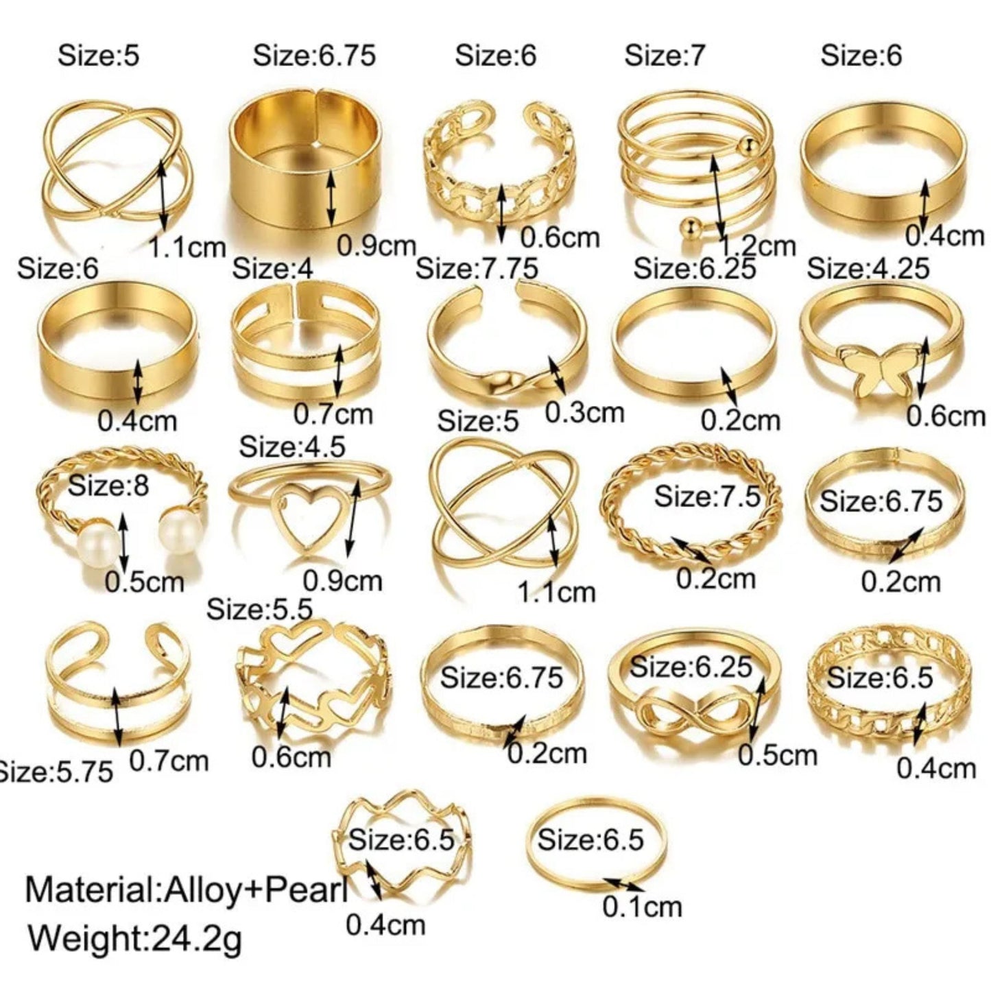 22pcs Trendy Rings