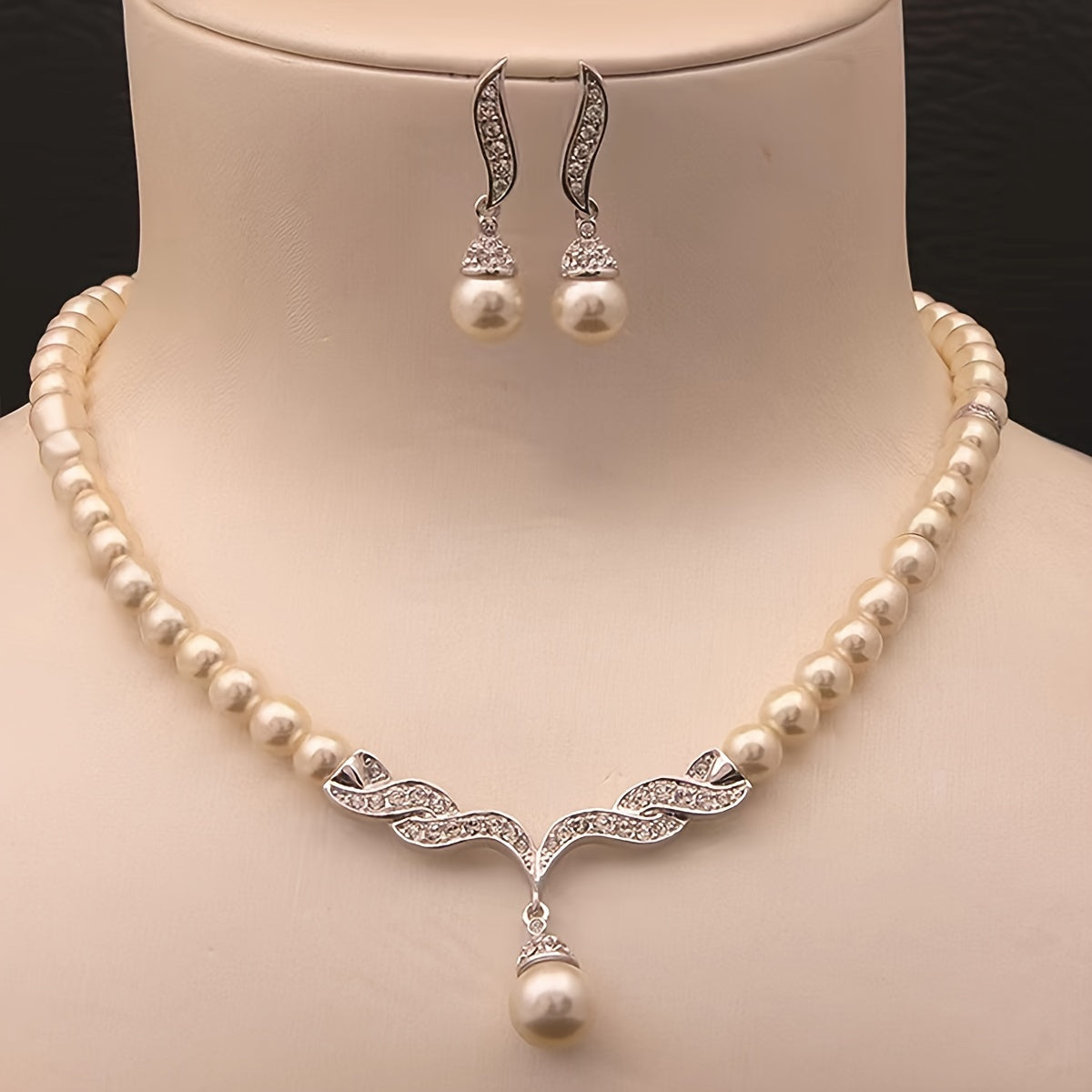 Pearl Rhinestone Jewelry Set