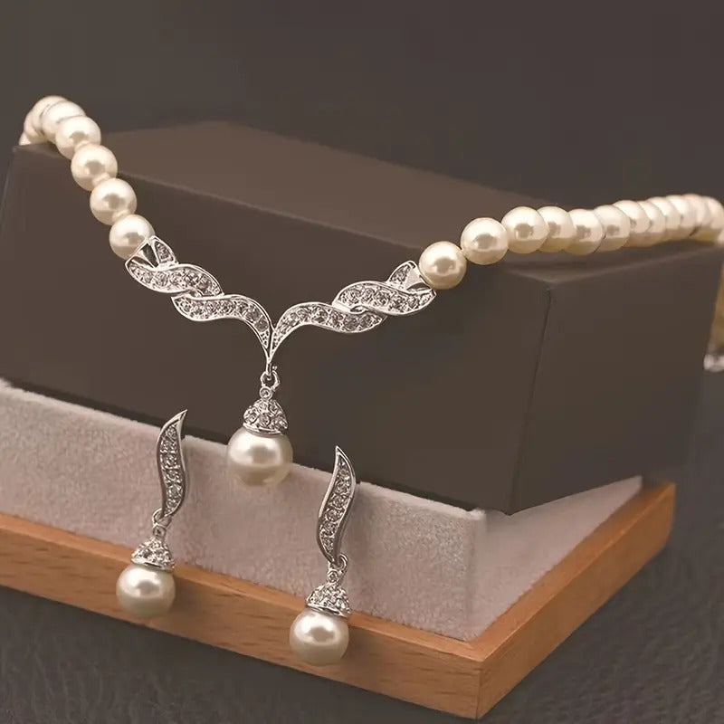 Pearl Rhinestone Jewelry Set