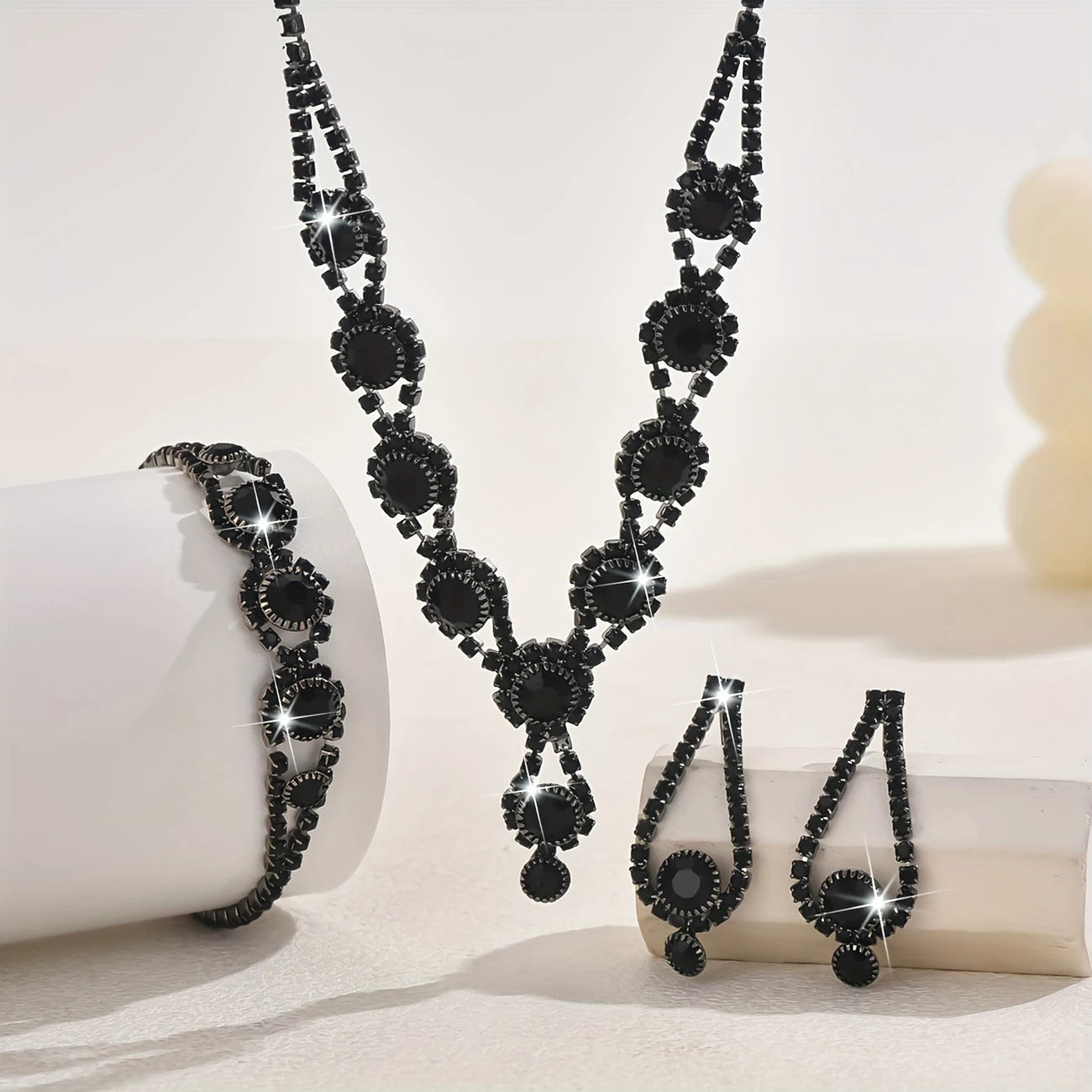 Black Rhinestone Luxury Set