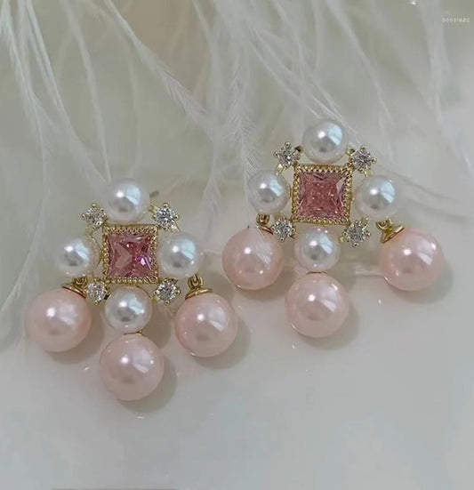 Zircon Pearl Earrings